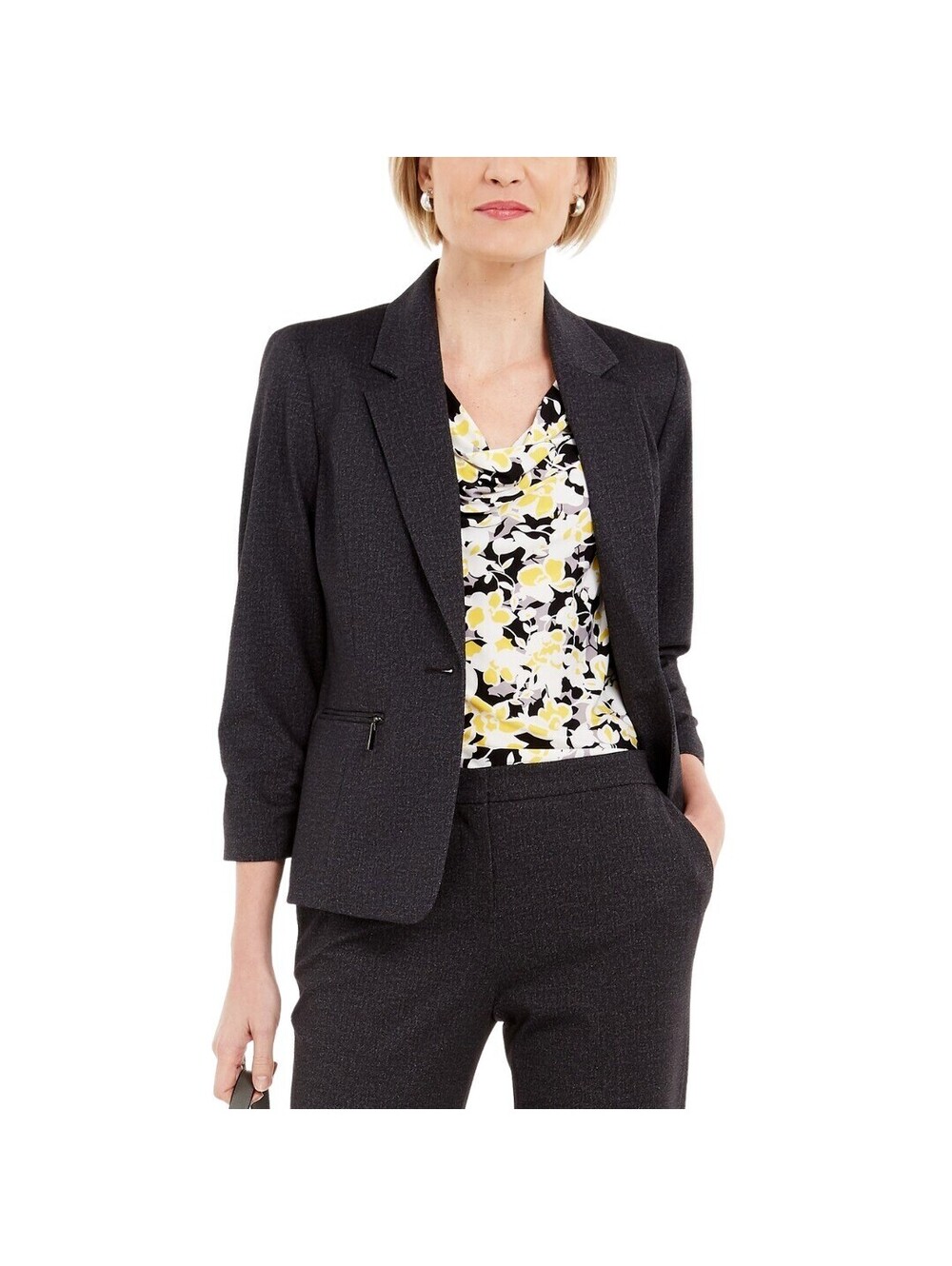 NEW Kasper Ruched One-Button Charcoal Blazer 4